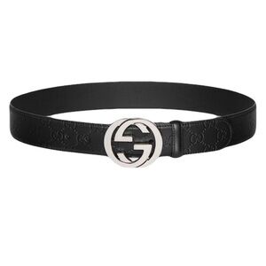 Gucci leather multi logo Belt with Interlocking G buckle